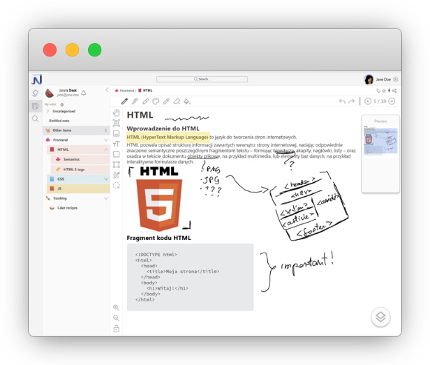 NoteTouch app screenshot - desktop